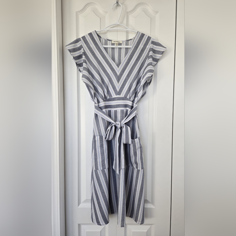 Monteau Navy/Cream/Blue Striped Dress